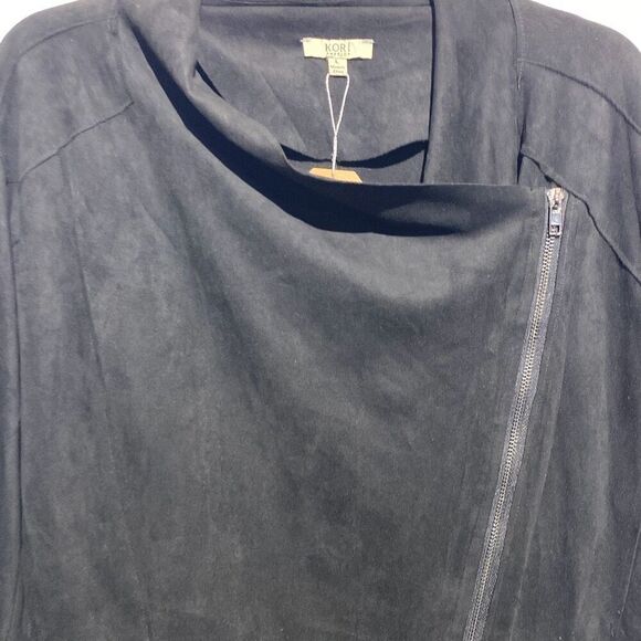 Kori America Women's Black Faux Suede Asymmetrical Zip Jacket Size Large NWT - Picture 3 of 10